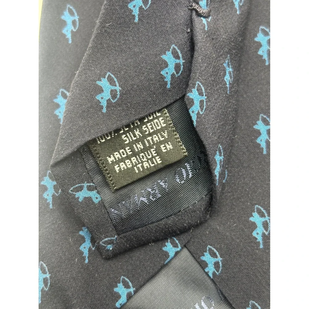 Giorgio Armani Mens Silk Tie Navy Blu Archer Print Made in Italy Formal Business